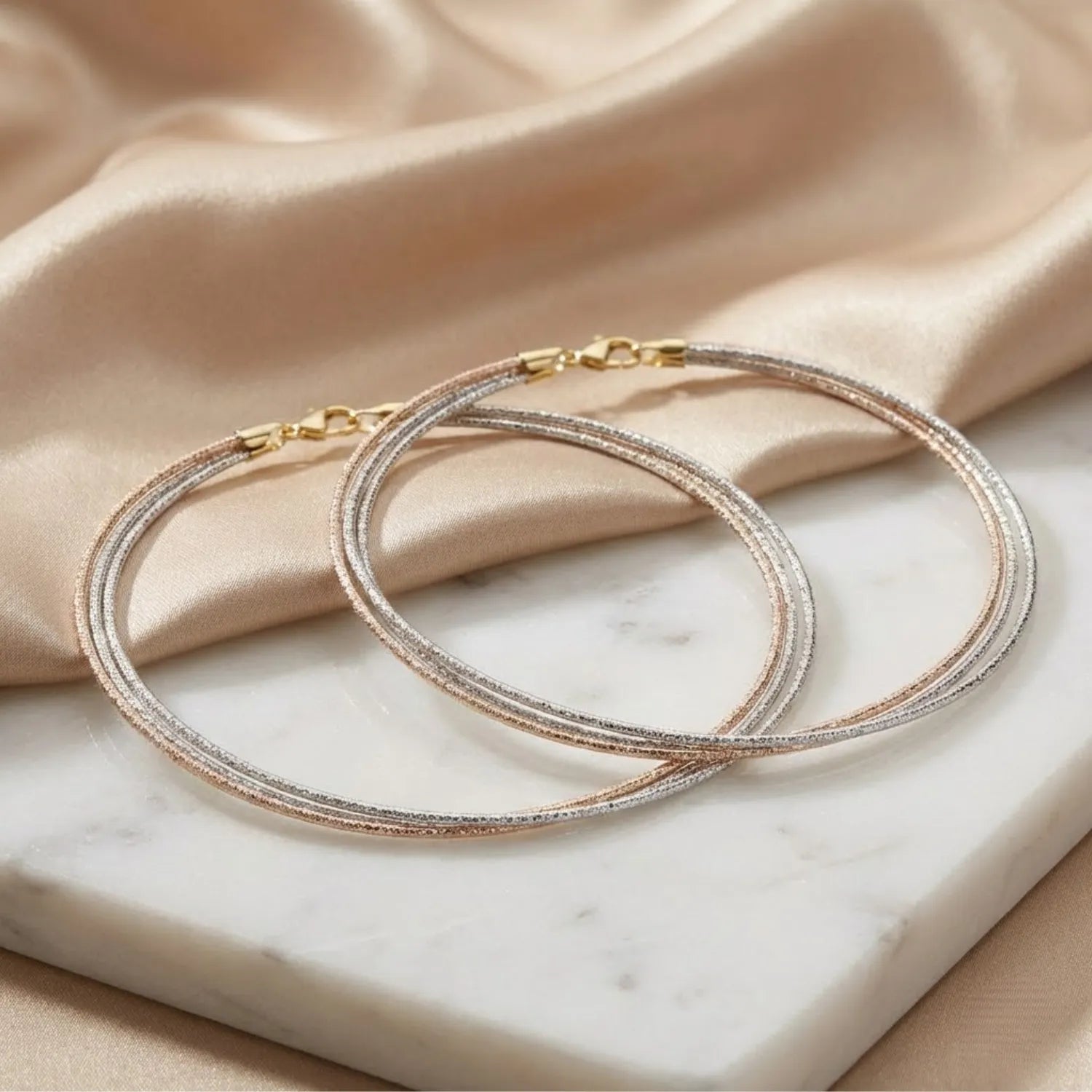 Hulasi Women 925 Sterling Silver Tri-Tone Braided Anklet Pair 27.5cm