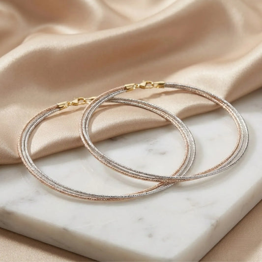 Hulasi Women 925 Sterling Silver Tri-Tone Braided Anklet Pair 27.5cm