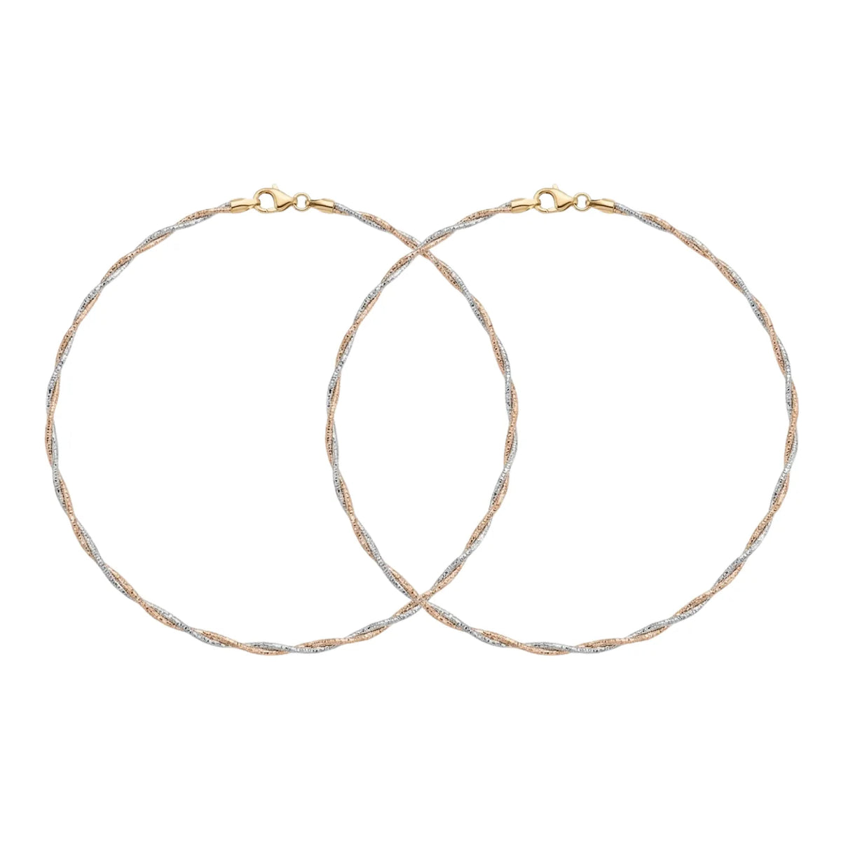 Hulasi Women 925 Sterling Silver Tri-Color Twisted Chain Anklet Pair 27.5cm