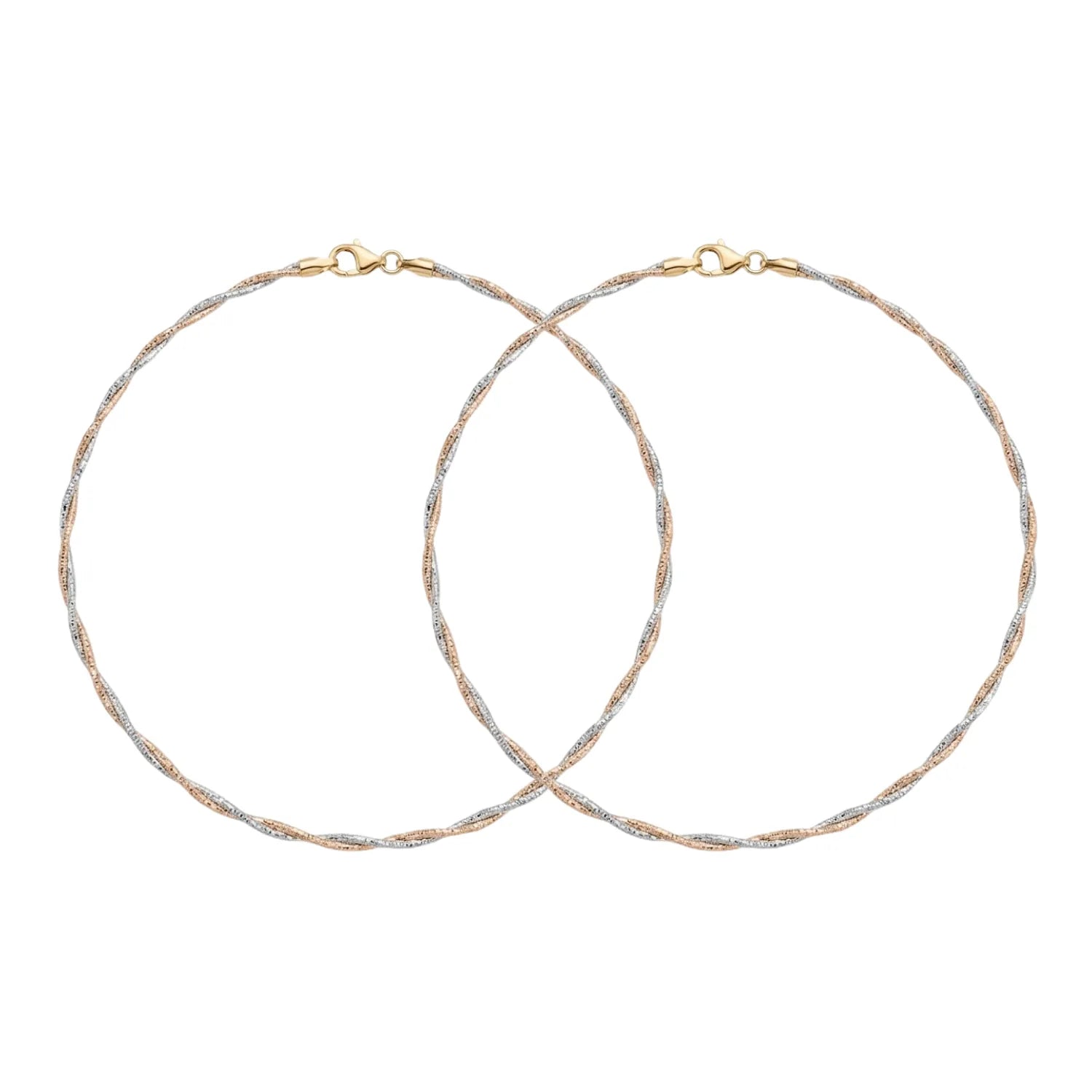 Hulasi Women 925 Sterling Silver Tri-Color Twisted Chain Anklet Pair 27.5cm