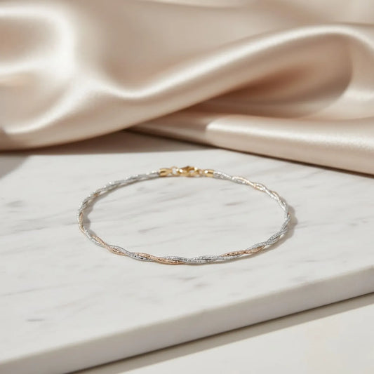 Hulasi Women 925 Sterling Silver Tri-Color Twisted Chain Anklet Pair 27.5cm