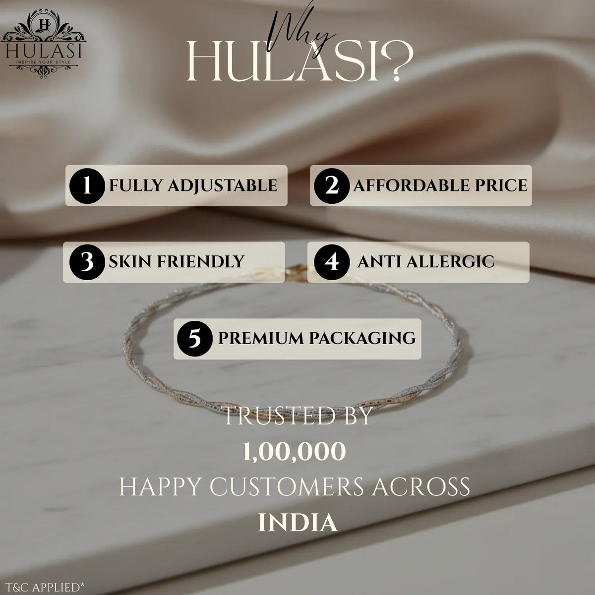 Hulasi Women 925 Sterling Silver Classic Infinity Charm Anklet Pair 24cm