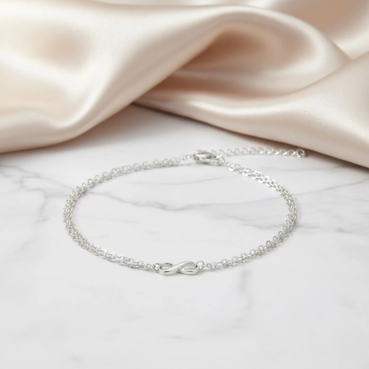 Hulasi Women 925 Sterling Silver Classic Infinity Charm Anklet Pair 24cm