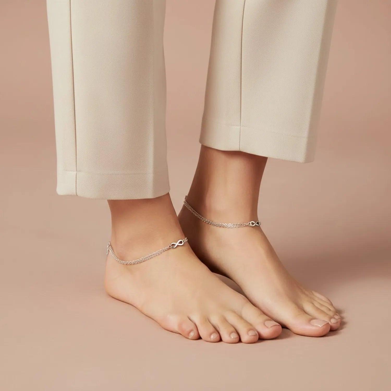 Hulasi Women 925 Sterling Silver Classic Infinity Charm Anklet Pair 24cm