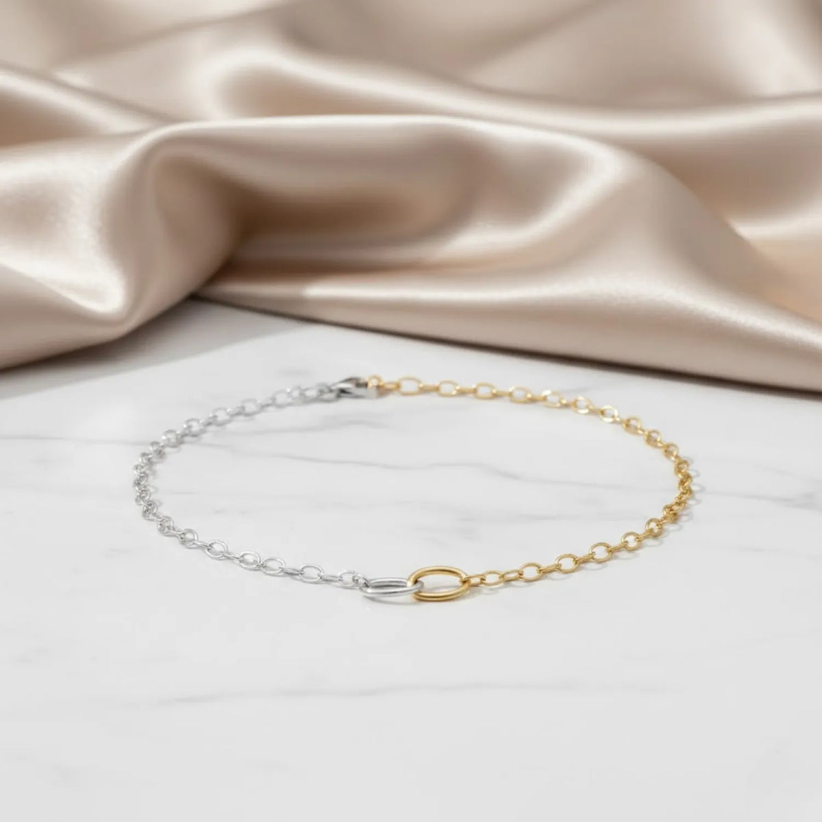 Hulasi Women 925 Sterling Silver Two-Tone Paperclip Link Anklet Pair 24cm
