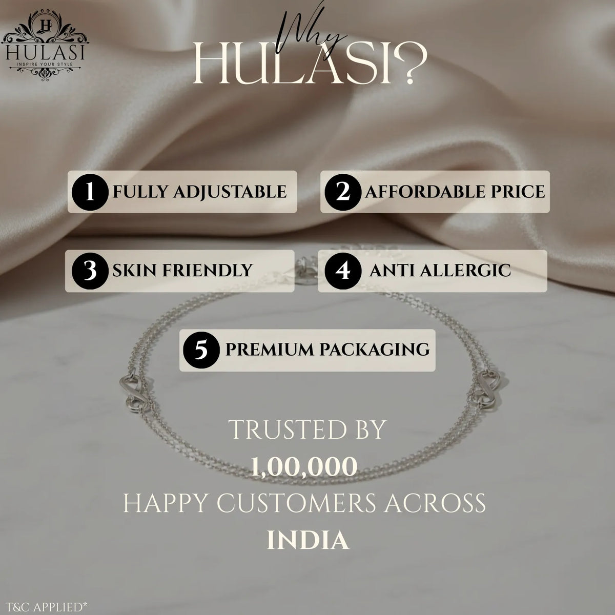 Hulasi Women 925 Sterling Silver Infinity Double Chain Anklet Pair 27cm