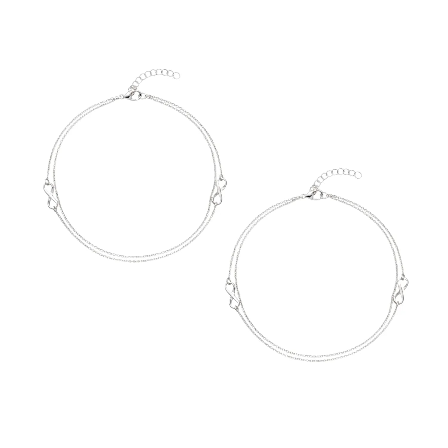 Hulasi Women 925 Sterling Silver Infinity Double Chain Anklet Pair 27cm
