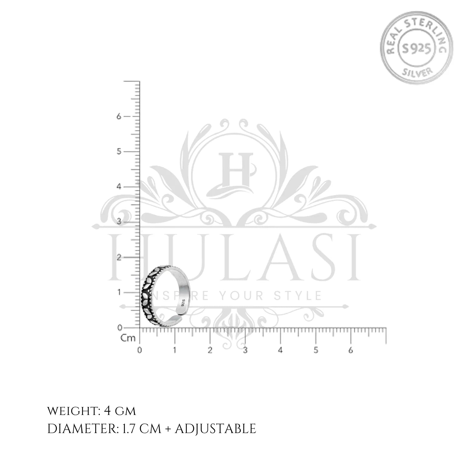 Blue Spark Studded Adjustable Silver ANTIQUE TOE-RING