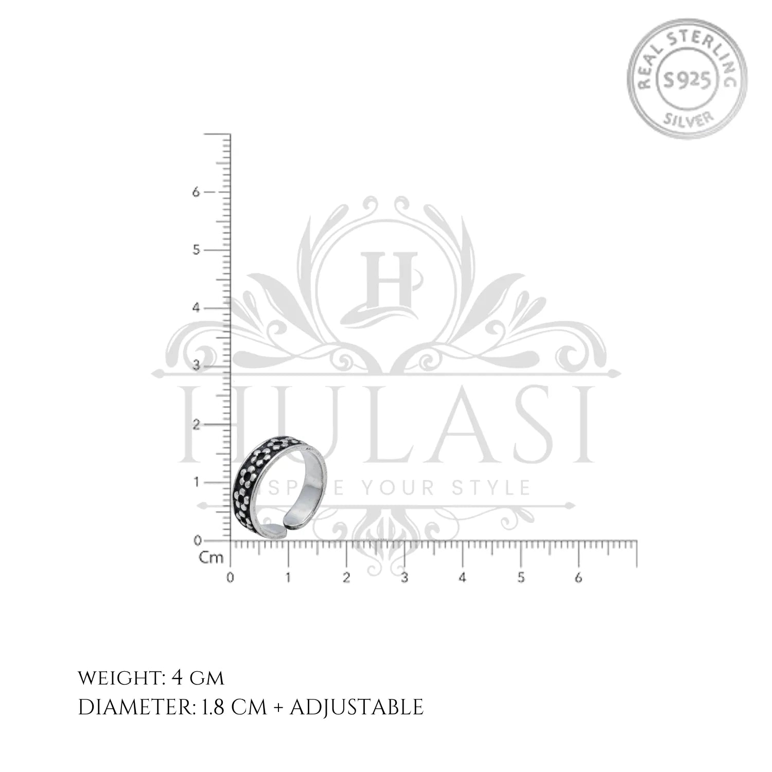 Chequered Border Oxidised Silver ANTIQUE TOE-RING