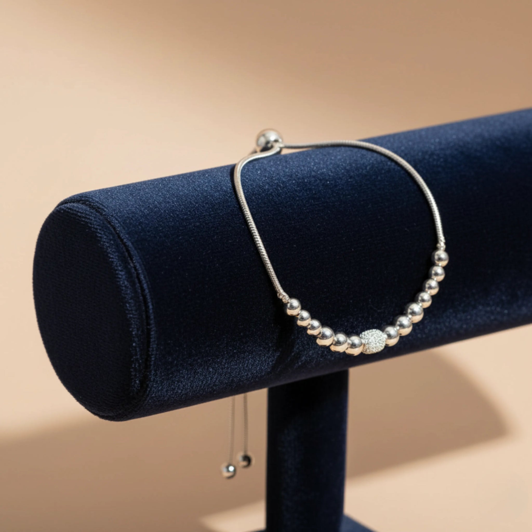 Hulasi Women's 925 Sterling Silver Minimalist Beaded Snake Chain Adjustable Slider Bracelet