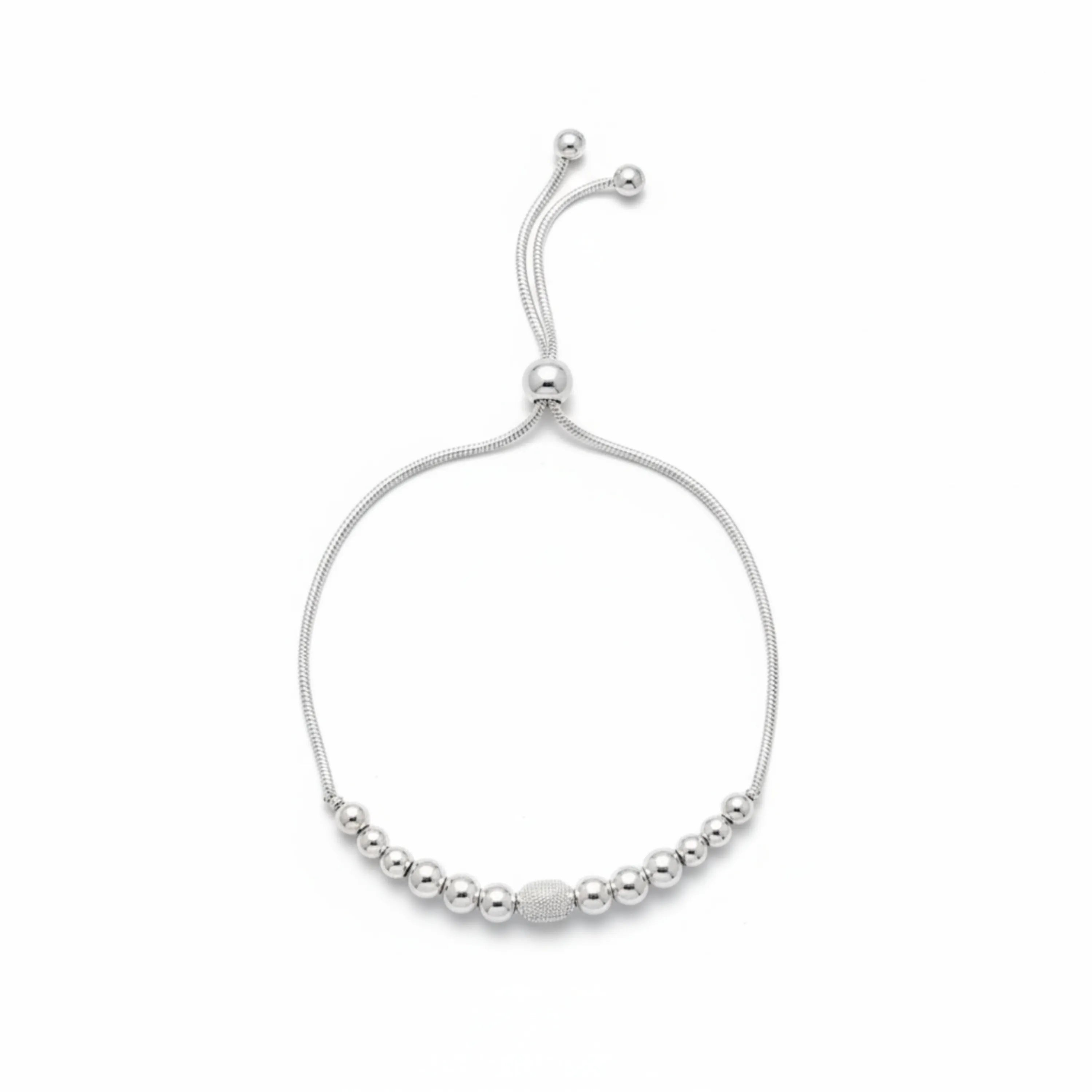 Hulasi Women's 925 Sterling Silver Minimalist Beaded Snake Chain Adjustable Slider Bracelet