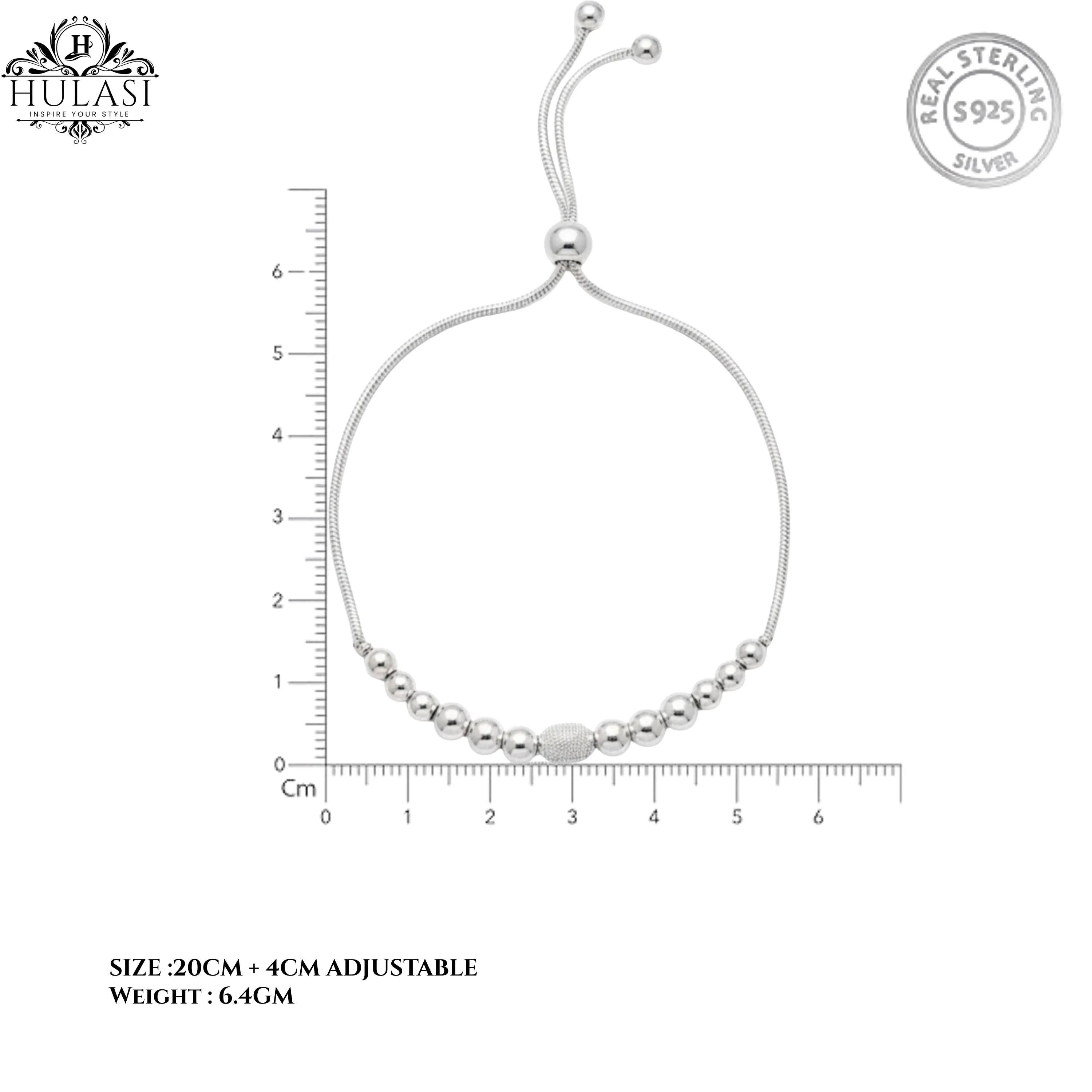 Hulasi Women's 925 Sterling Silver Minimalist Beaded Snake Chain Adjustable Slider Bracelet