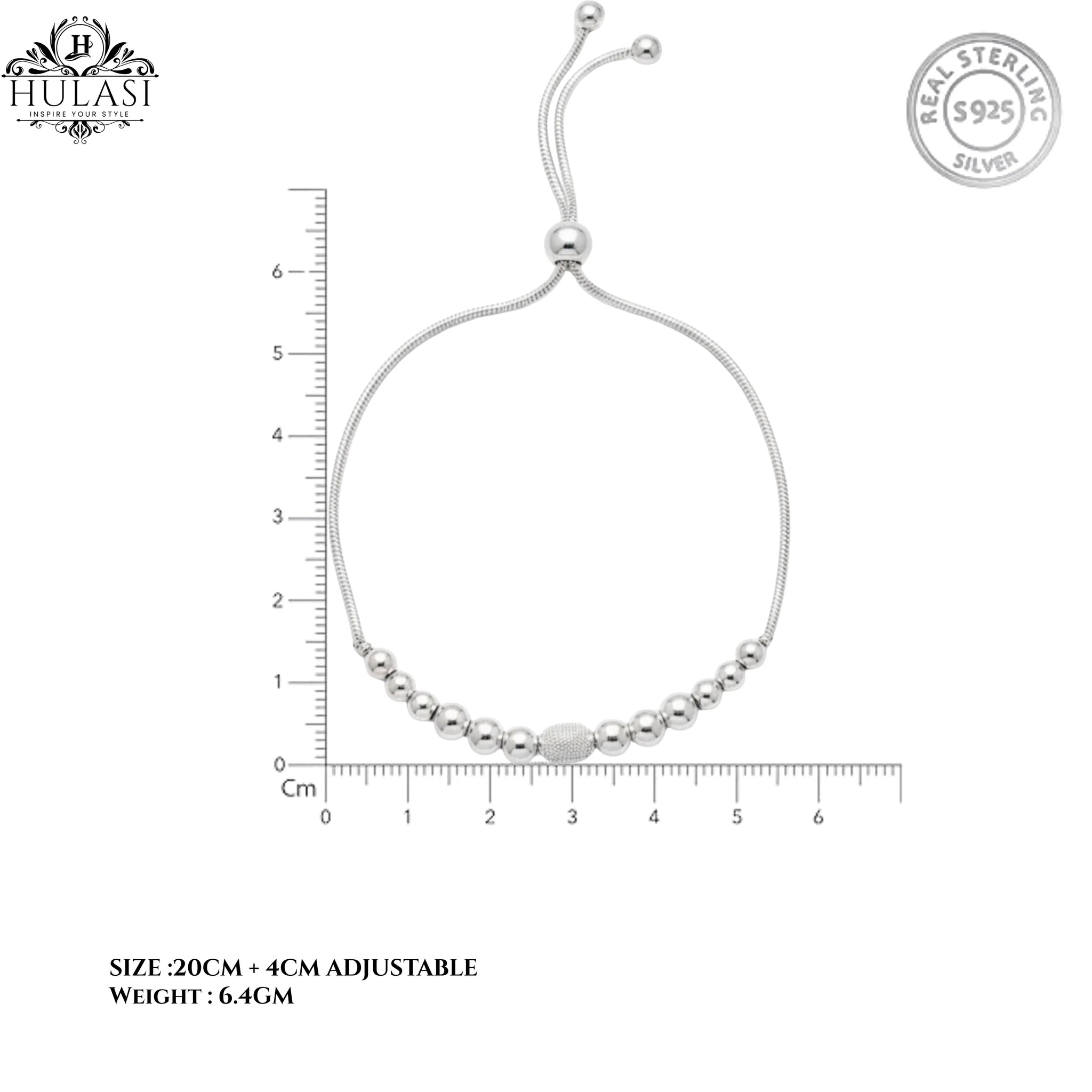 Hulasi Women's 925 Sterling Silver Minimalist Beaded Snake Chain Adjustable Slider Bracelet