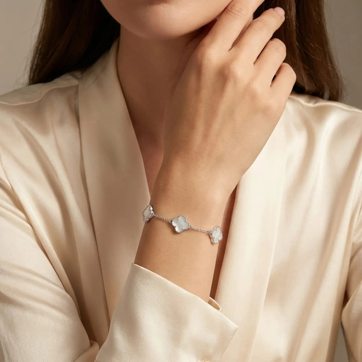 Hulasi 925 Sterling Silver Triple White Clover Bracelet With Sparkle Detail Border, 18 Cm + 4 Cm Adjustable Chain