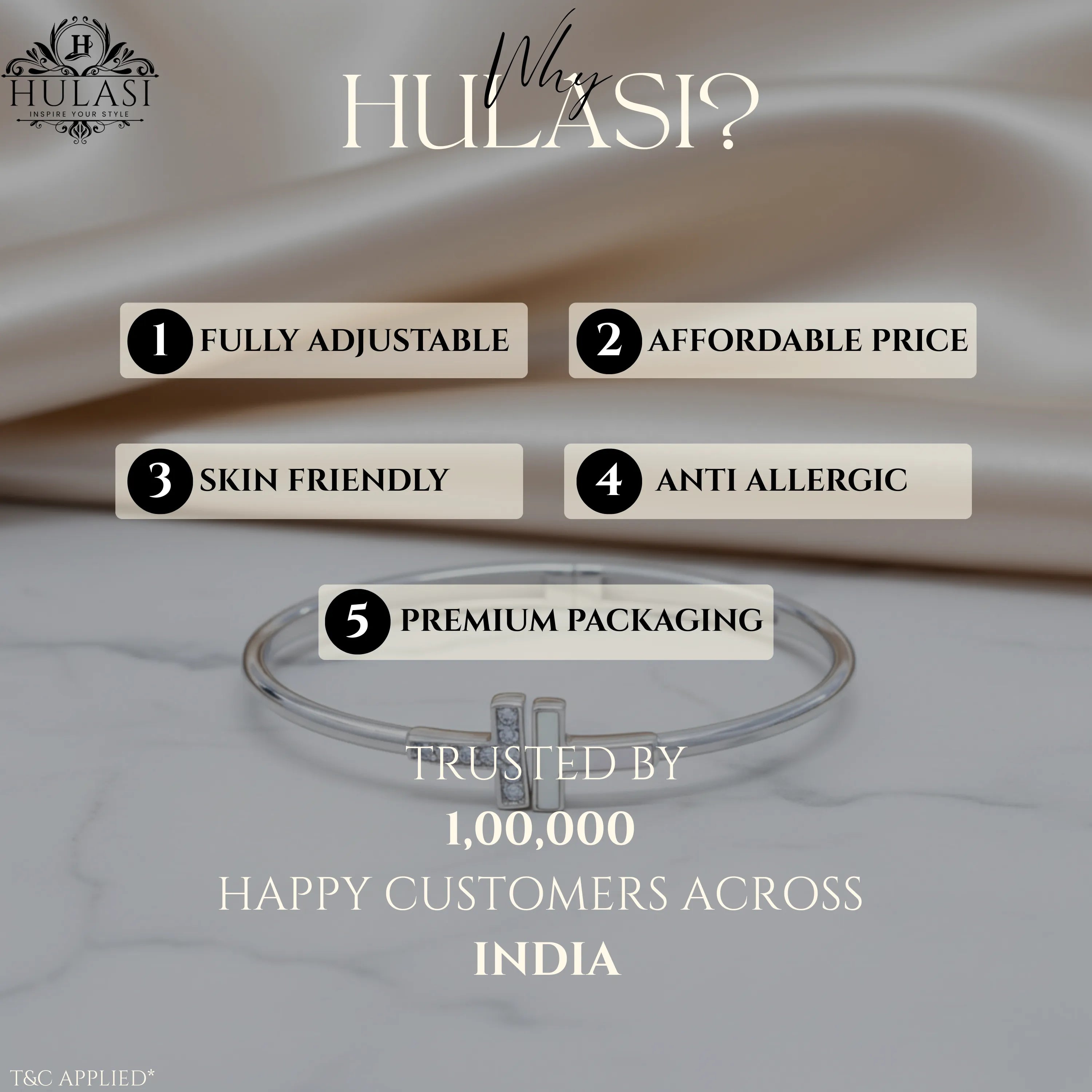 Hulasi Women's 925 Sterling Silver Crystal Studded T-Motif Cuff Bangle Bracelet 6cm