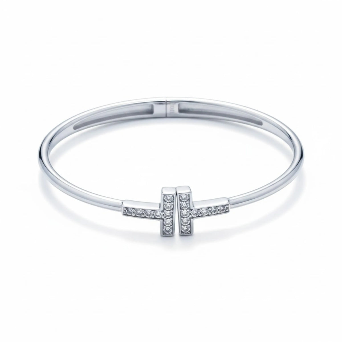 Hulasi Women's 925 Sterling Silver Pave Cubic Zirconia T-Bar Hinged Bangle Bracelet 6cm