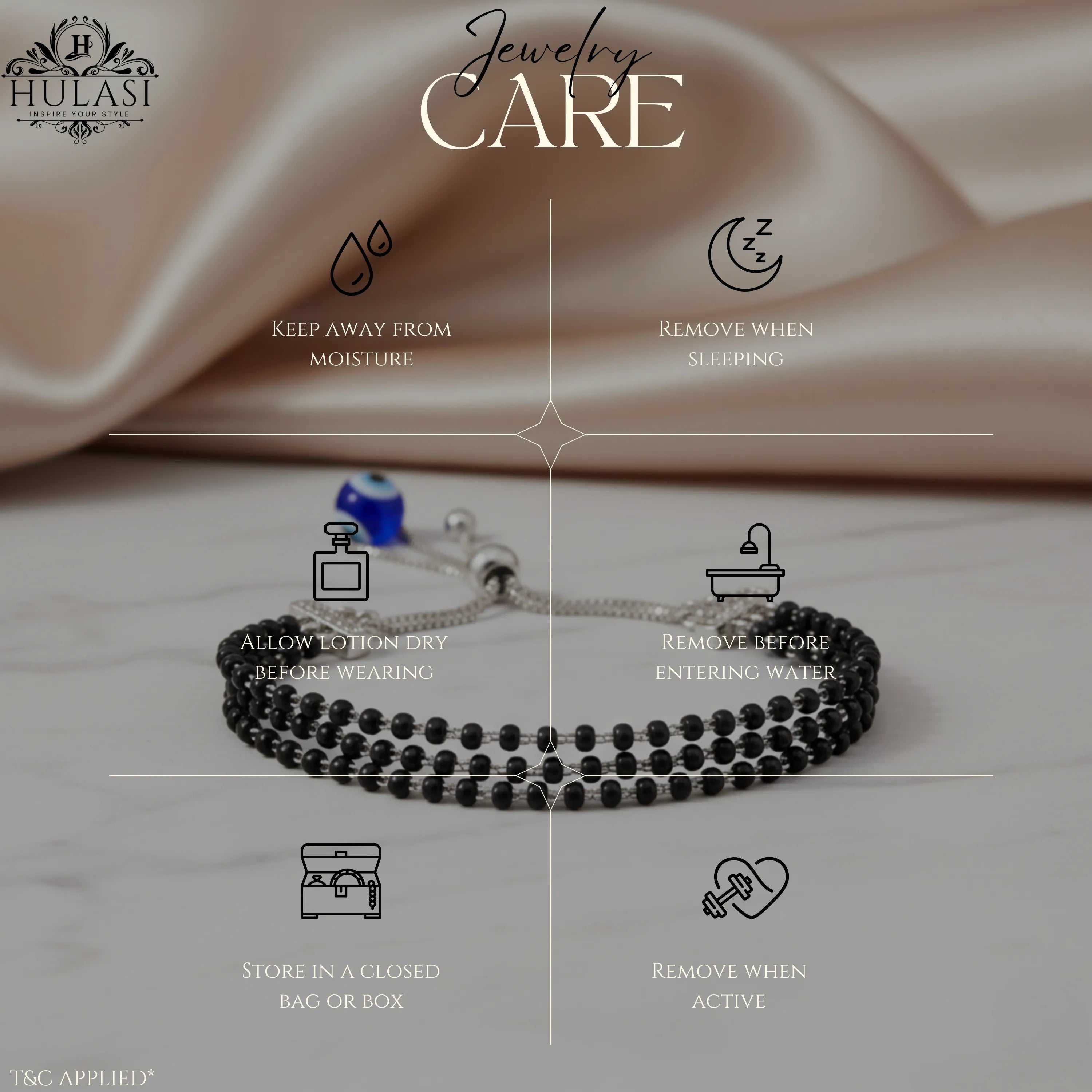 Hulasi Women's 925 Sterling Silver Black Bead Mangalsutra Evil Eye Protection Adjustable Bracelet