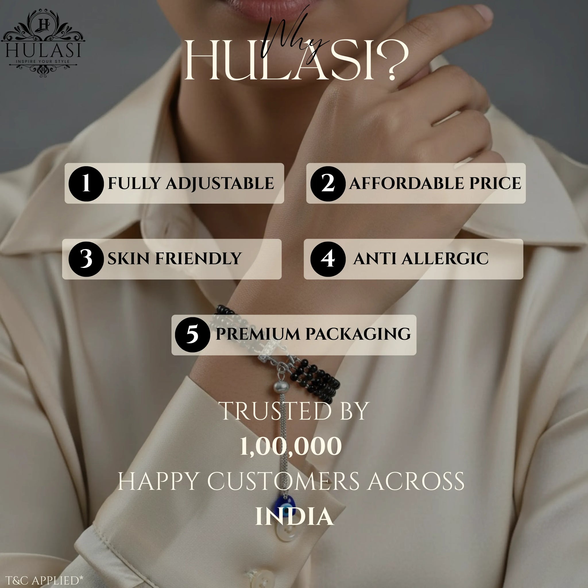 Hulasi Women's 925 Sterling Silver Black Bead Mangalsutra Evil Eye Protection Adjustable Bracelet