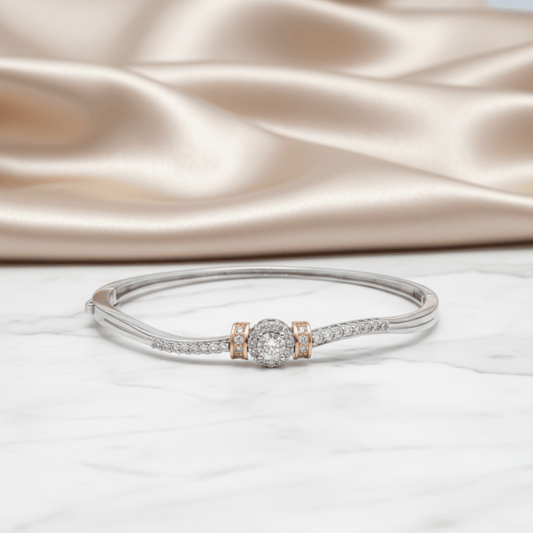 Hulasi S925 Sterling Silver Women Bracelet Bangle 6.4 Cm With Cubic Zirconia Rose Gold Accent 9.4 Gm