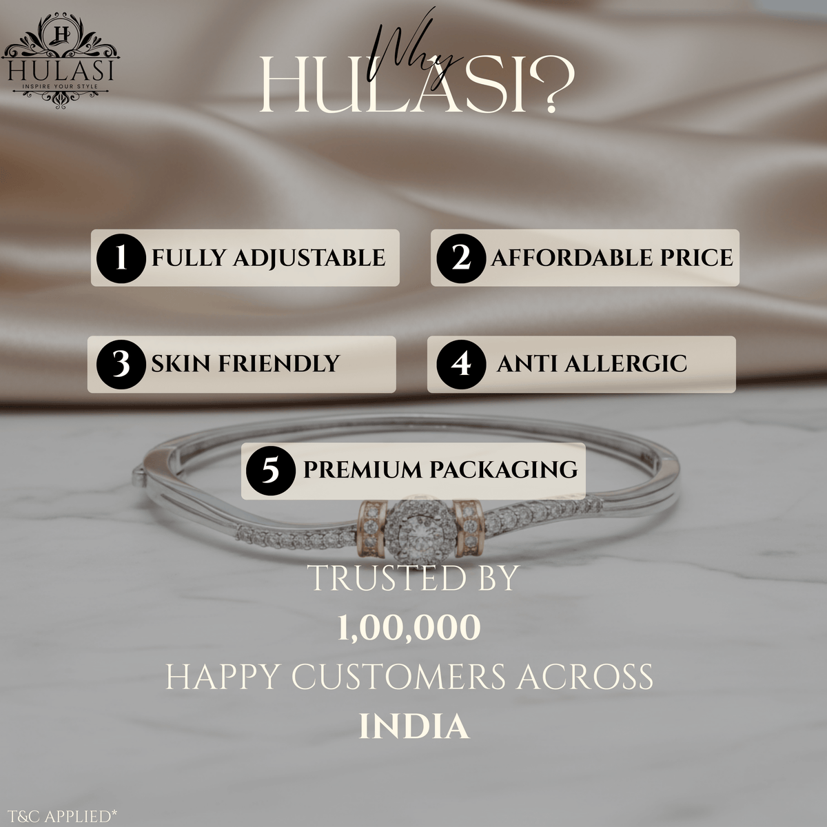 Hulasi S925 Sterling Silver Women Bracelet Bangle 6.4 Cm With Cubic Zirconia Rose Gold Accent 9.4 Gm