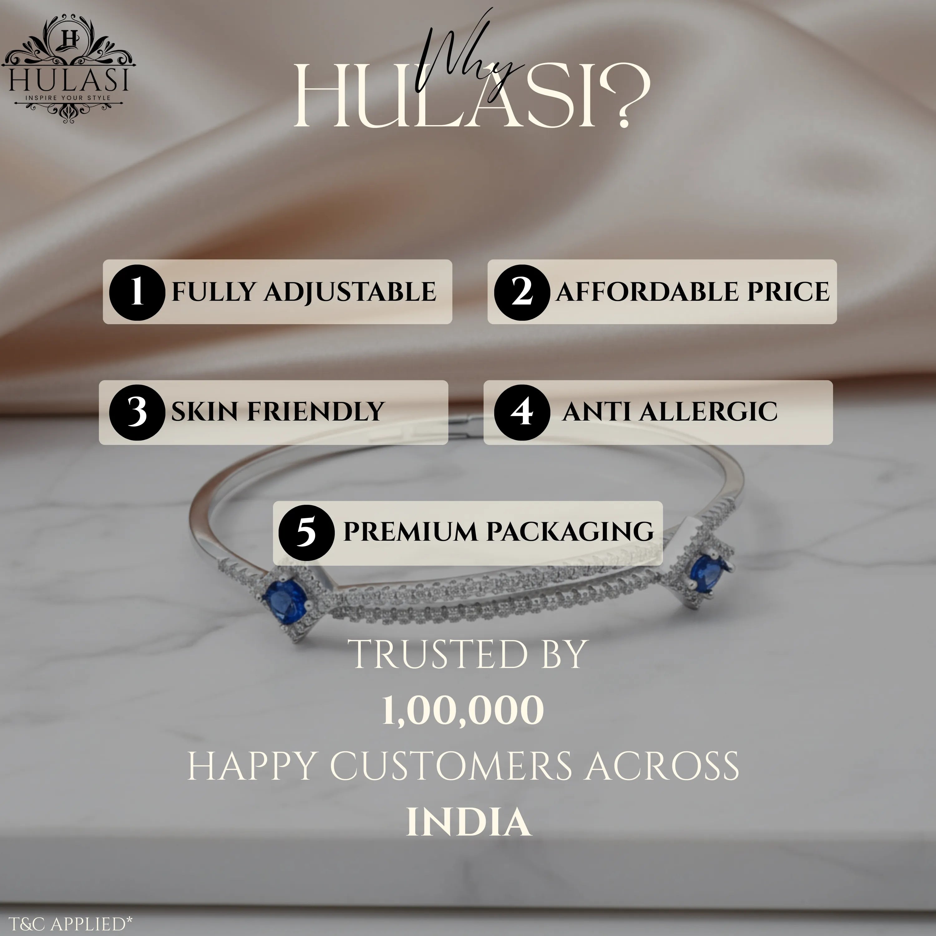 Hulasi Women 925 Sterling Silver Blue Sapphire Color Stone Cubic Zirconia Bangle 6cm