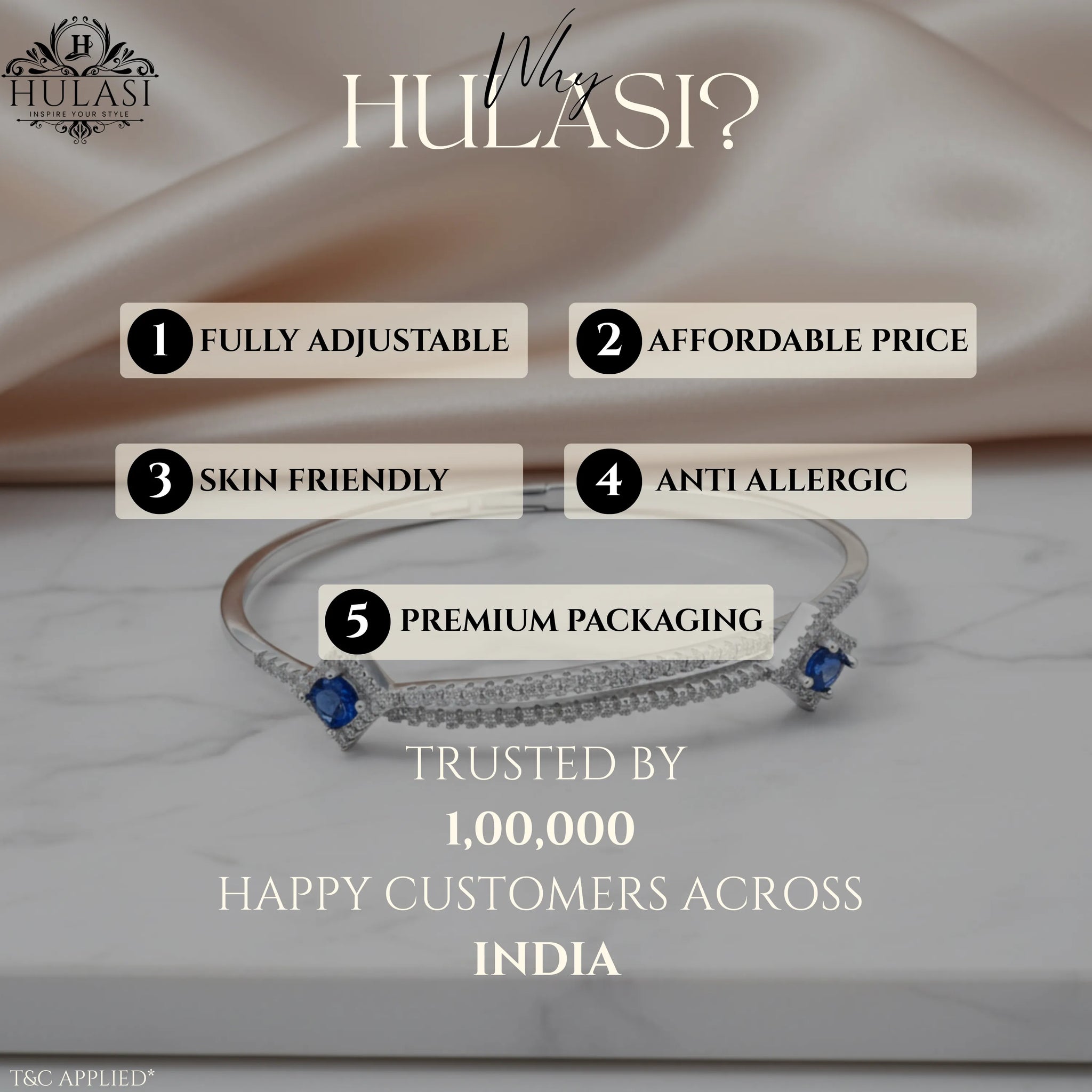 Hulasi Women 925 Sterling Silver Blue Sapphire Color Stone Cubic Zirconia Bangle 6cm