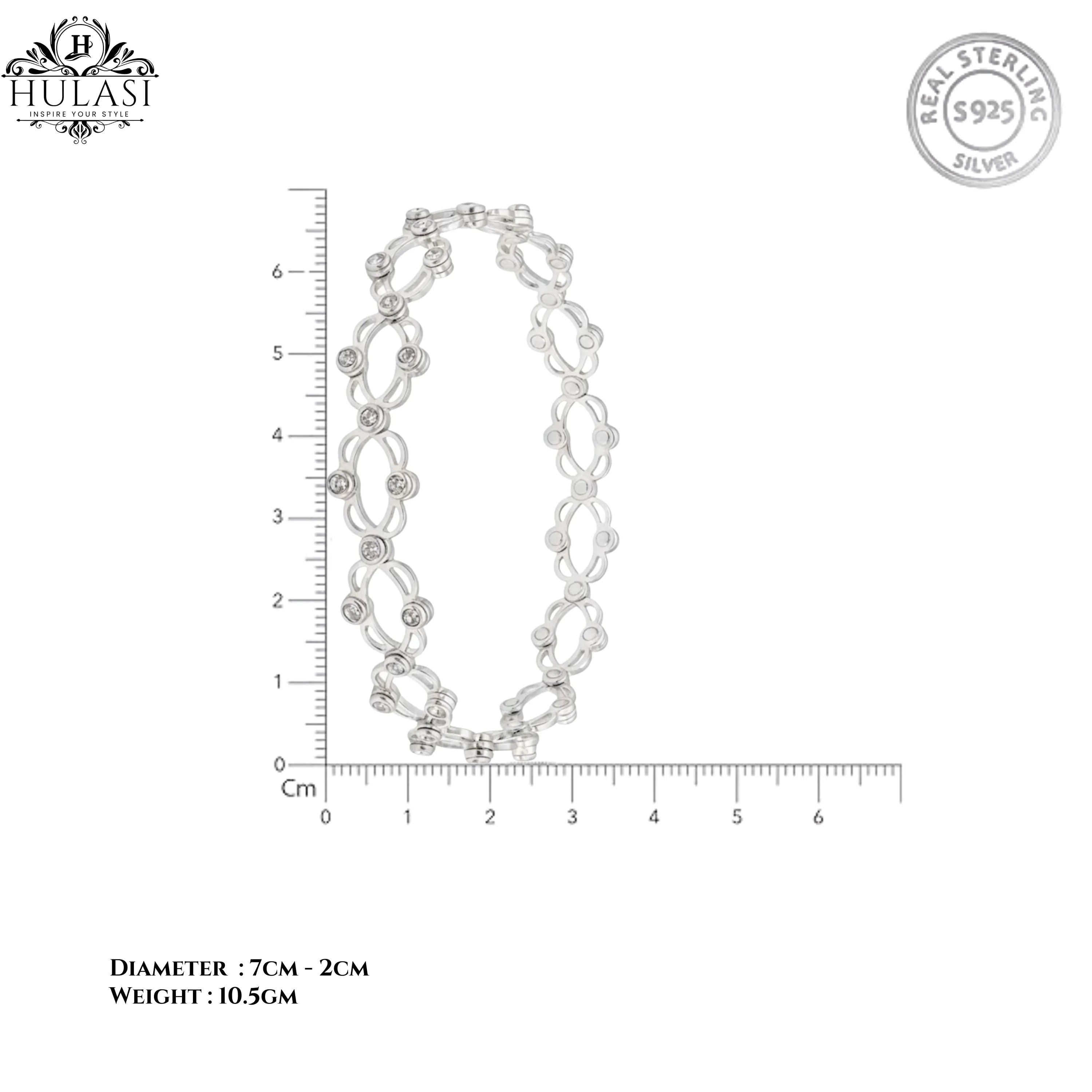Hulasi Women 925 Sterling Silver Geometric Link Retractable Adjustable Bangle Bracelet