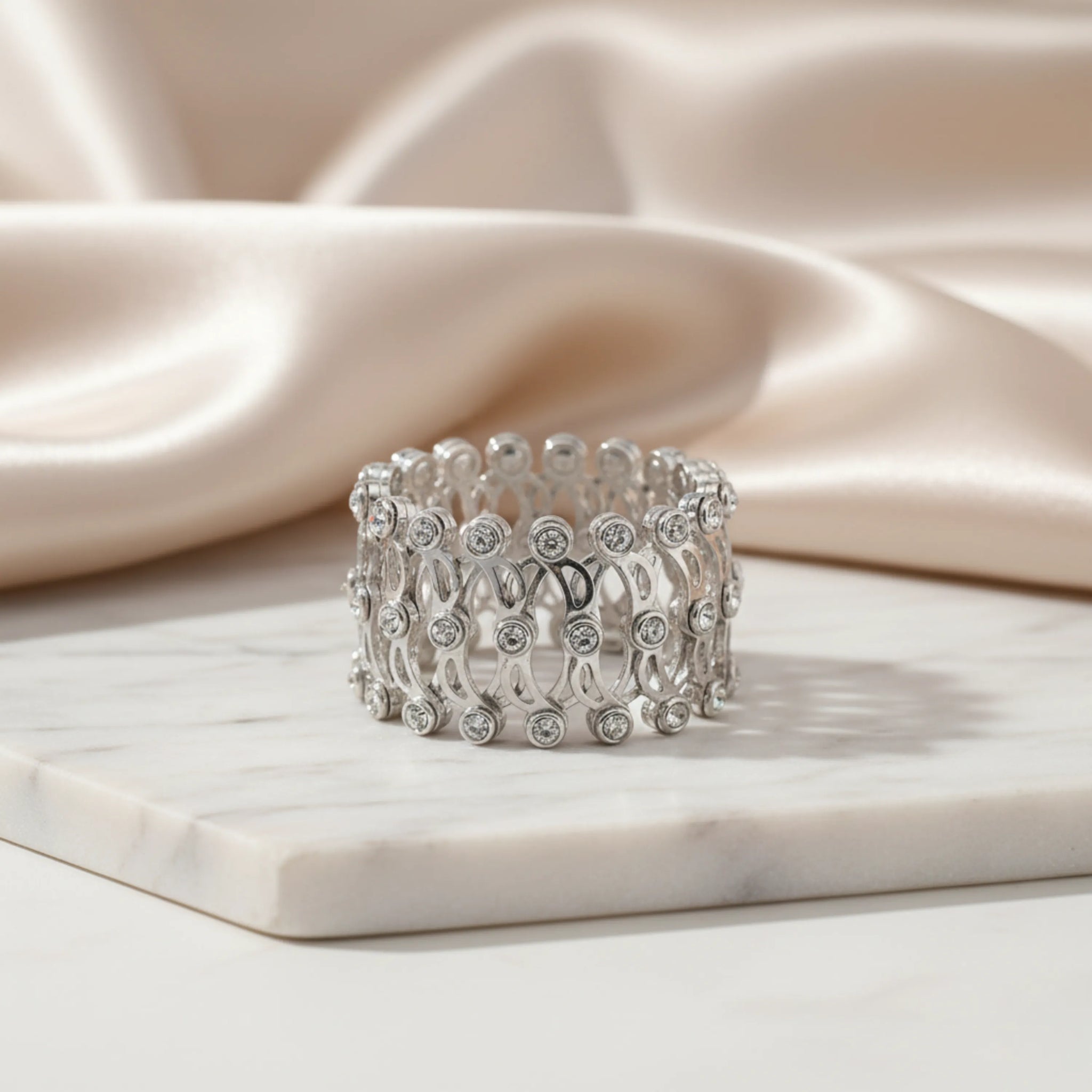 Hulasi Women 925 Sterling Silver Geometric Link Retractable Adjustable Bangle Bracelet