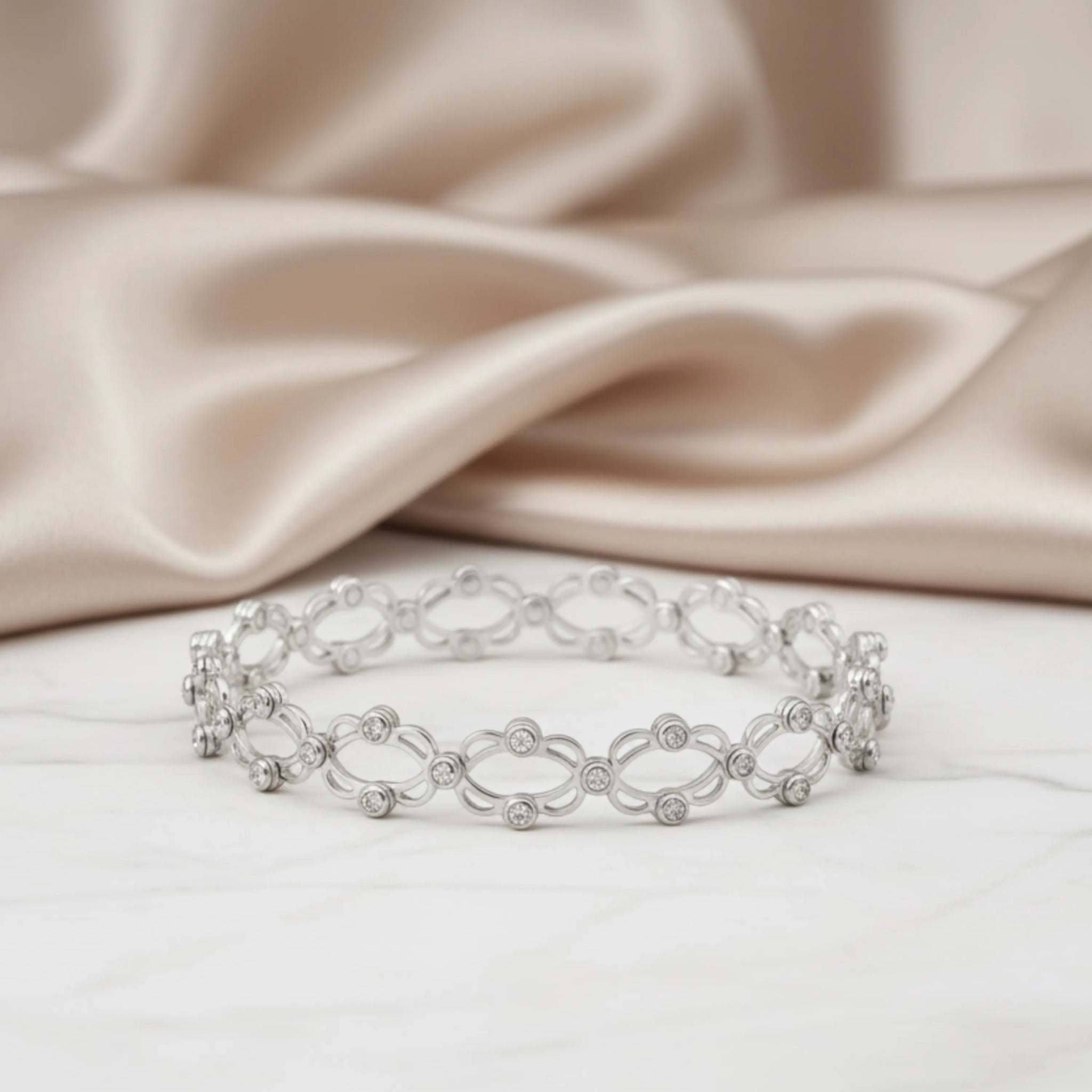 Hulasi Women 925 Sterling Silver Geometric Link Retractable Adjustable Bangle Bracelet