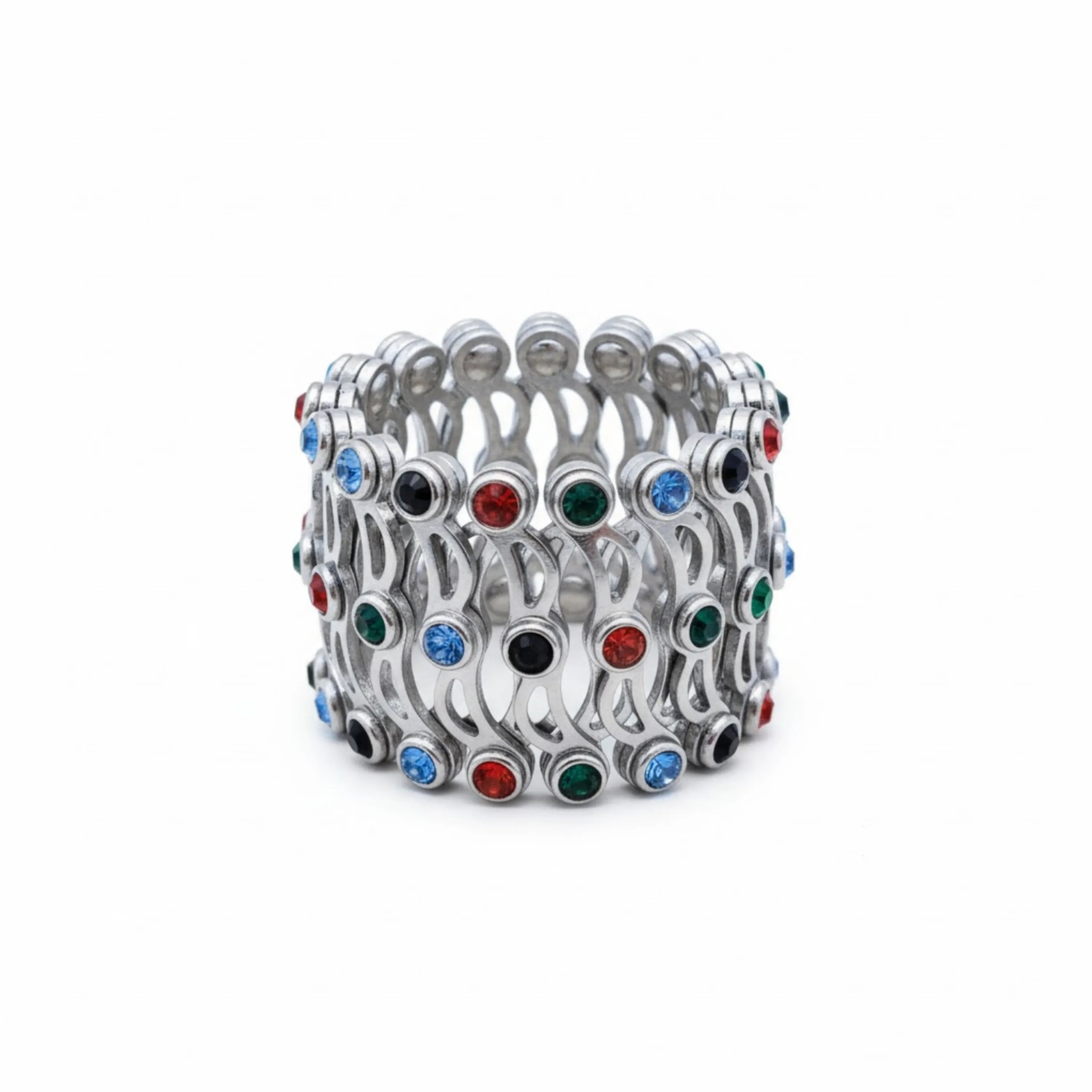 Hulasi Women 925 Sterling Silver Multi Color Stone Geometric Adjustable Bangle Bracelet