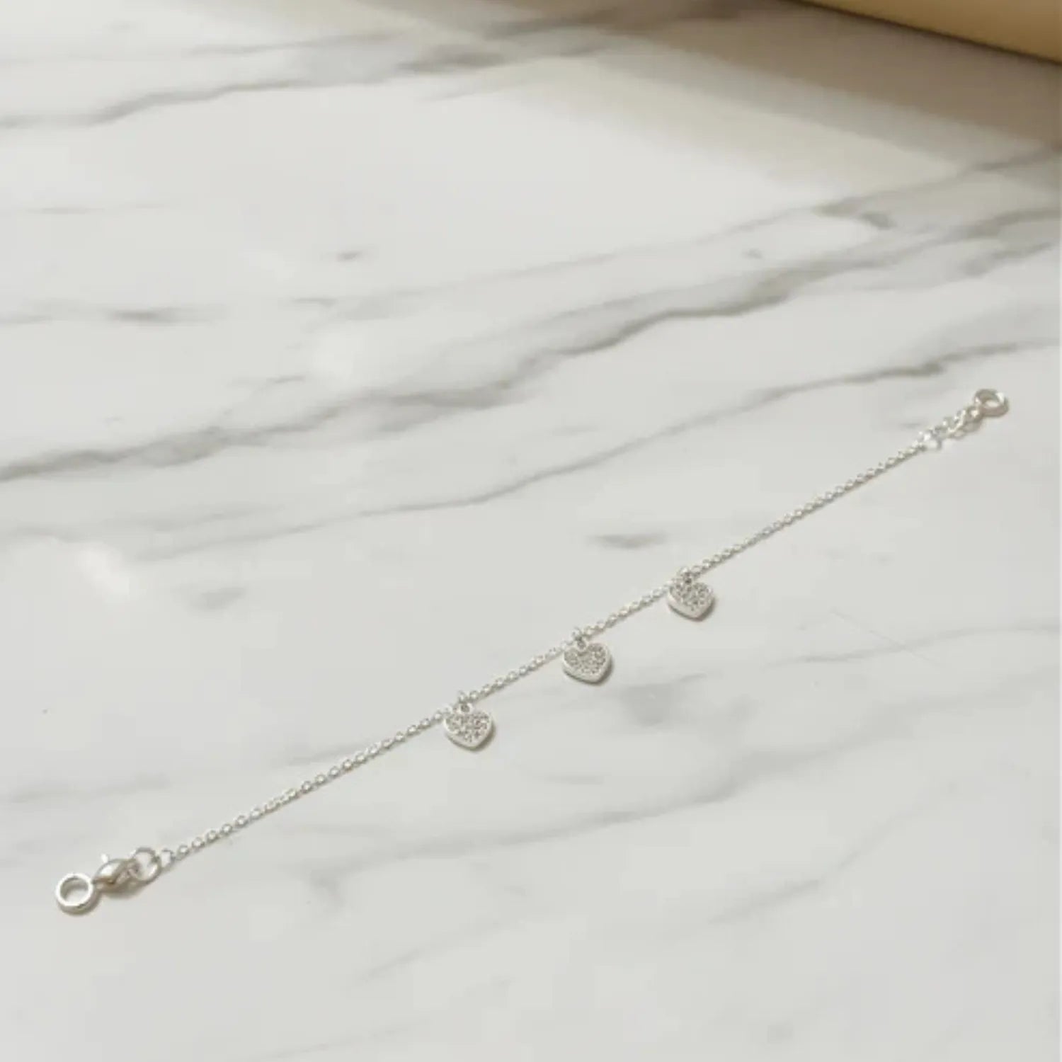 Hulasi Women 925 Sterling Silver Triple Heart Charm Cubic Zirconia Bracelet Adjustable 16cm