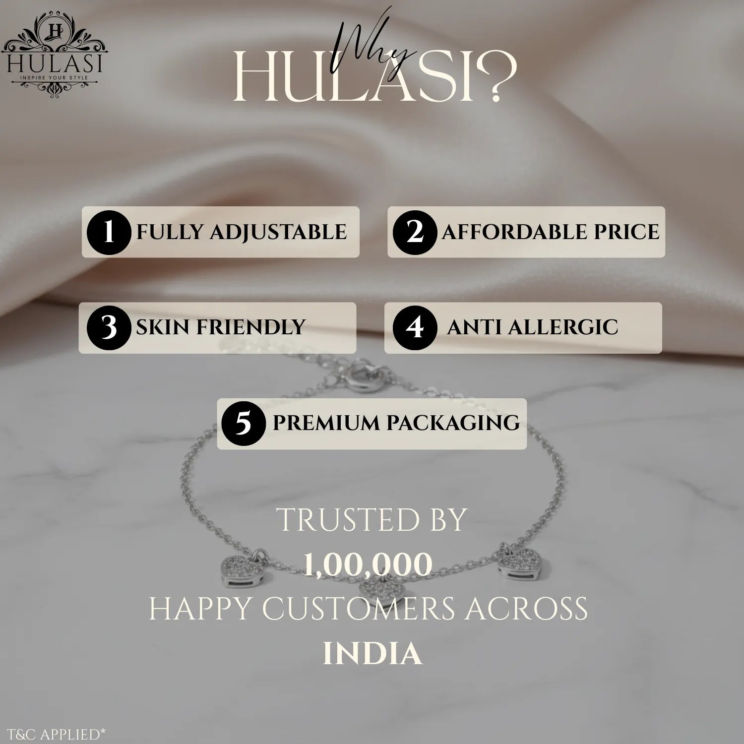 Hulasi Women 925 Sterling Silver Triple Heart Charm Cubic Zirconia Bracelet Adjustable 16cm