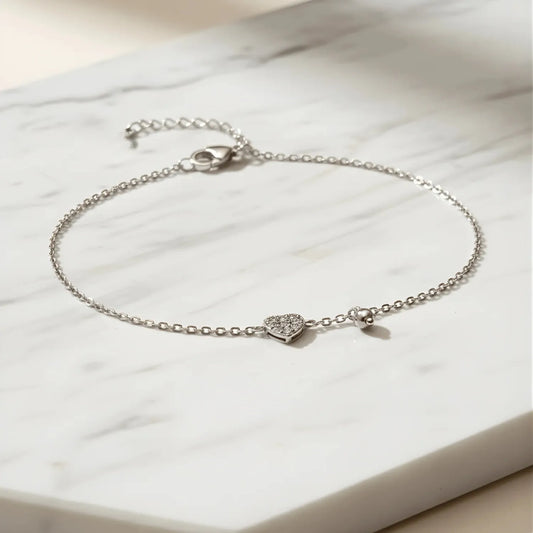 Hulasi S925 Sterling Silver Single Heart Zircon Bracelet Minimal Adjustable 16cm + 3cm