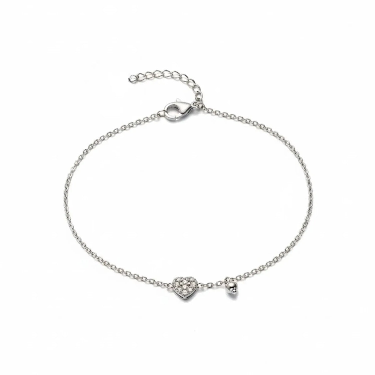 Hulasi S925 Sterling Silver Single Heart Zircon Bracelet Minimal Adjustable 16cm + 3cm