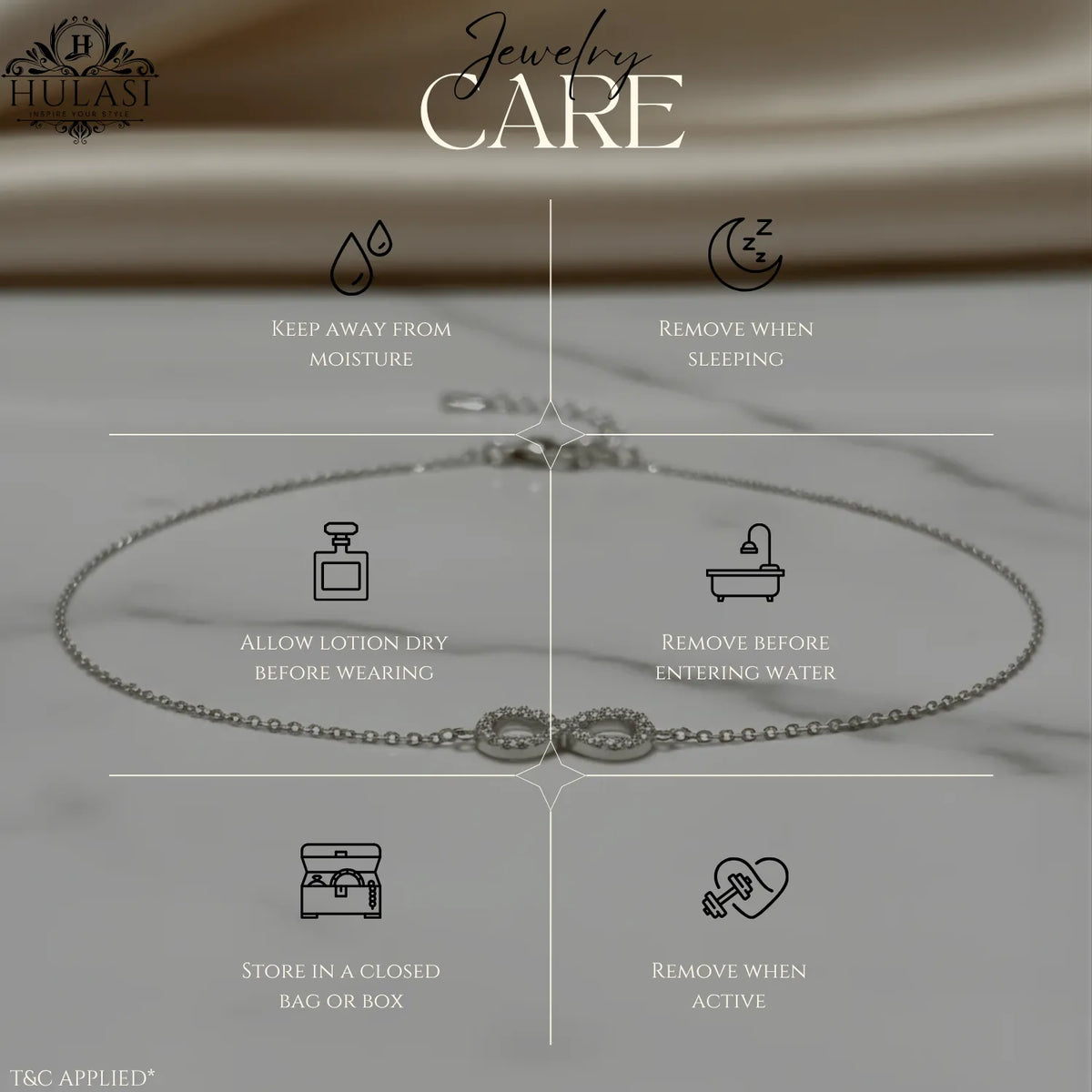 Hulasi S925 Sterling Silver Infinity Loop Bracelet With Zircon Detailing Adjustable 16cm + 3cm