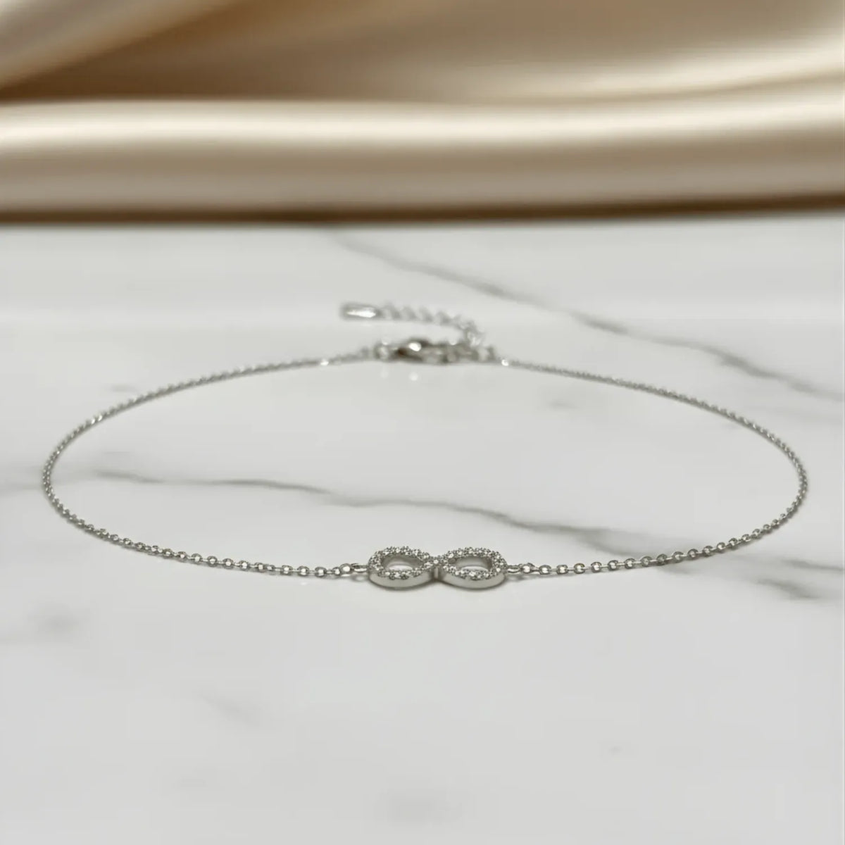 Hulasi S925 Sterling Silver Infinity Loop Bracelet With Zircon Detailing Adjustable 16cm + 3cm