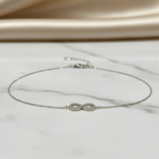 Hulasi S925 Sterling Silver Infinity Loop Bracelet With Zircon Detailing Adjustable 16cm + 3cm