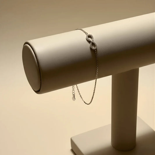 Hulasi Women 925 Sterling Silver Infinity Symbol Crystal Studded Bracelet Adjustable 16cm