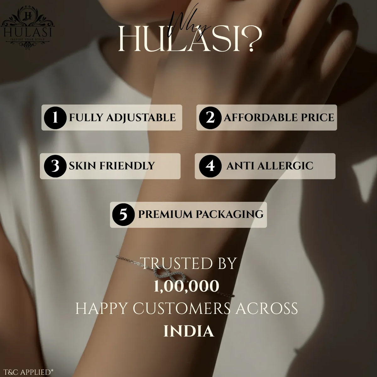 Hulasi S925 Sterling Silver Infinity Loop Bracelet With Zircon Detailing Adjustable 16cm + 3cm