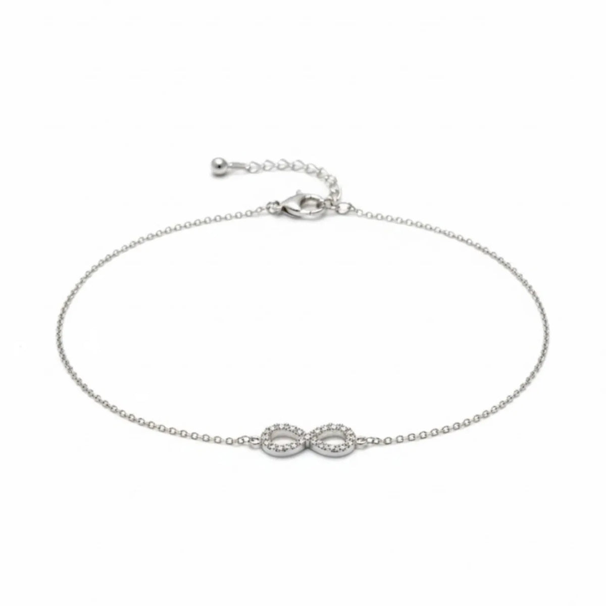 Hulasi S925 Sterling Silver Infinity Loop Bracelet With Zircon Detailing Adjustable 16cm + 3cm