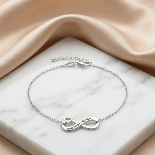 Hulasi S925 Sterling Silver Forever My Brother Engraved Infinity Bracelet Adjustable 16cm + 3cm