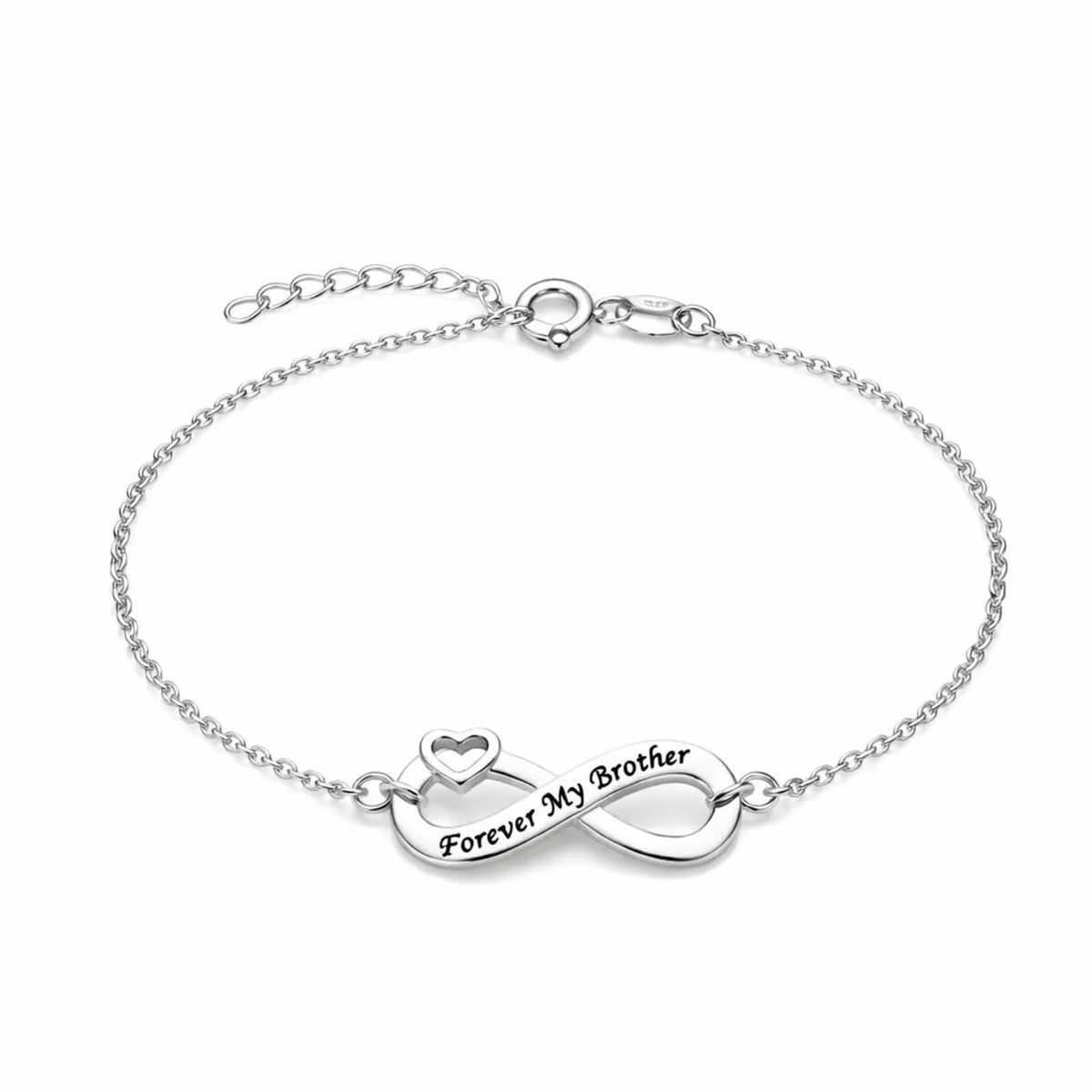 Hulasi S925 Sterling Silver Forever My Brother Engraved Infinity Bracelet Adjustable 16cm + 3cm