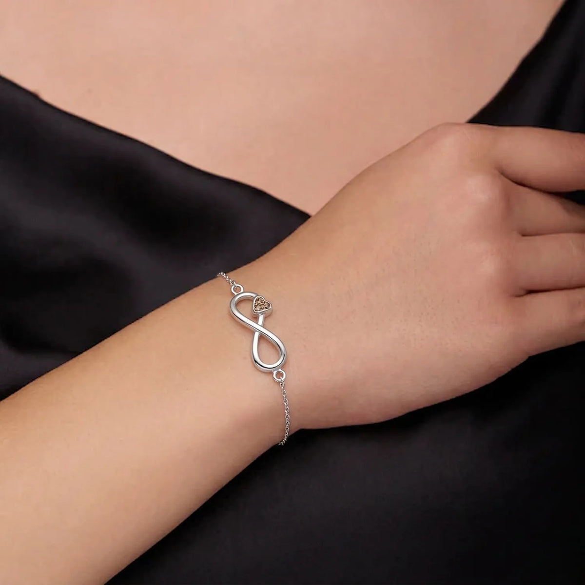 Hulasi S925 Sterling Silver Infinity Heart Bracelet With Zircon Stone Adjustable 16cm + 3cm