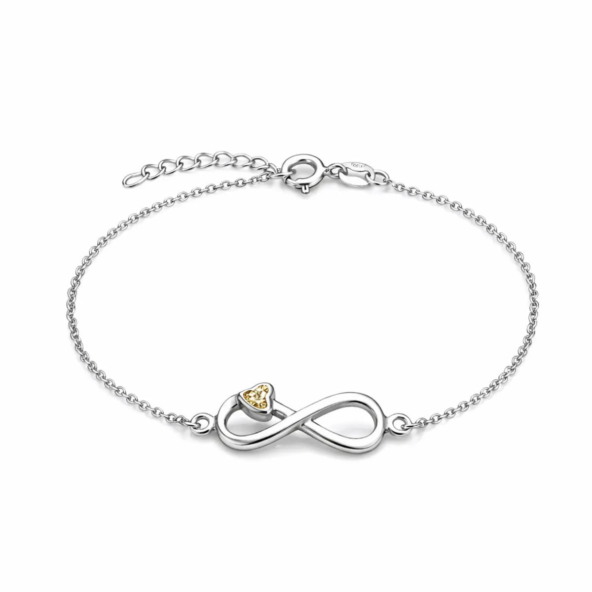 Hulasi S925 Sterling Silver Infinity Heart Bracelet With Zircon Stone Adjustable 16cm + 3cm