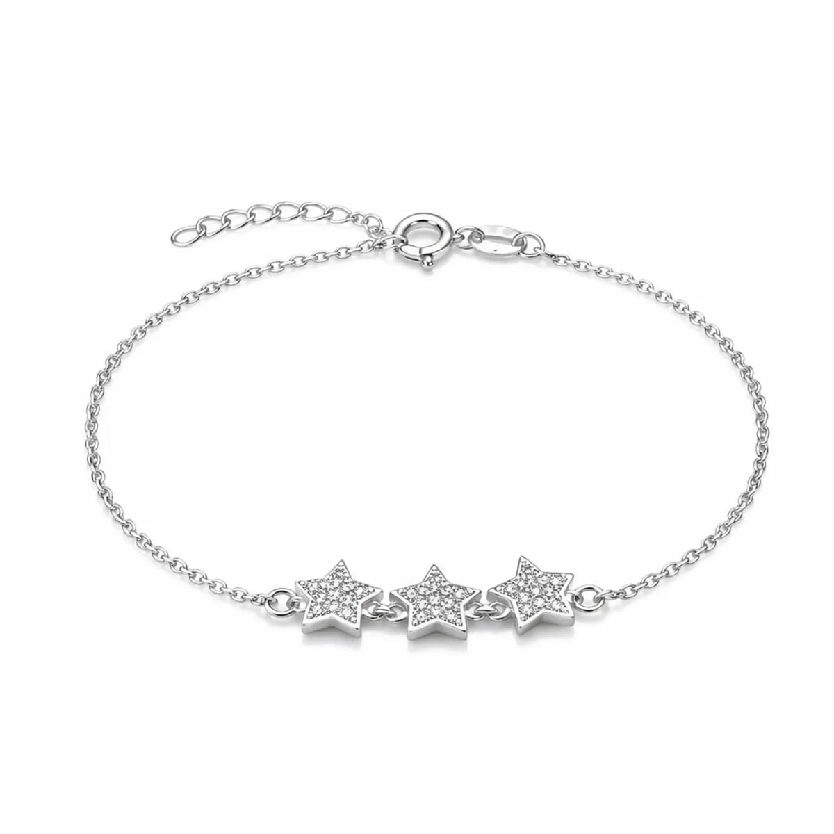 Hulasi S925 Sterling Silver Triple Star Zircon Bracelet Minimal Design Adjustable 16cm + 3cm