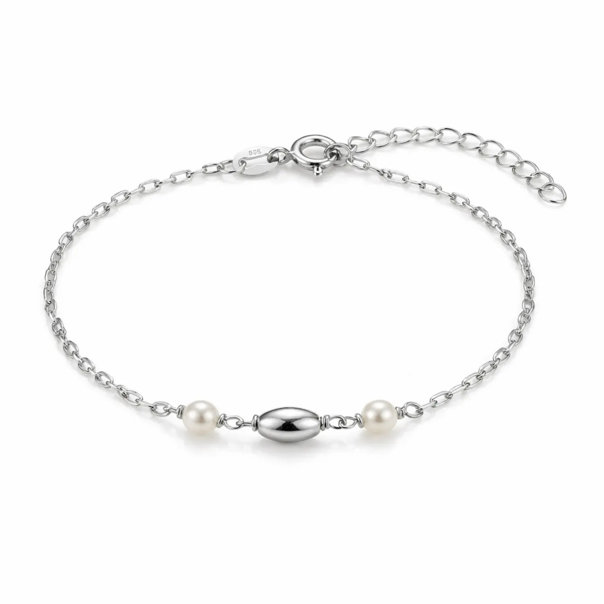 Hulasi S925 Sterling Silver Pearl Accent Bracelet With Minimal Chain Adjustable 16cm + 3cm