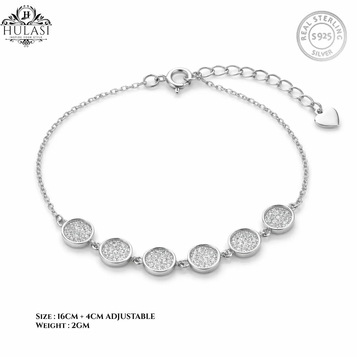 Hulasi S925 Sterling Silver Multi Circle Zircon Bracelet Elegant Adjustable 16cm + 4cm