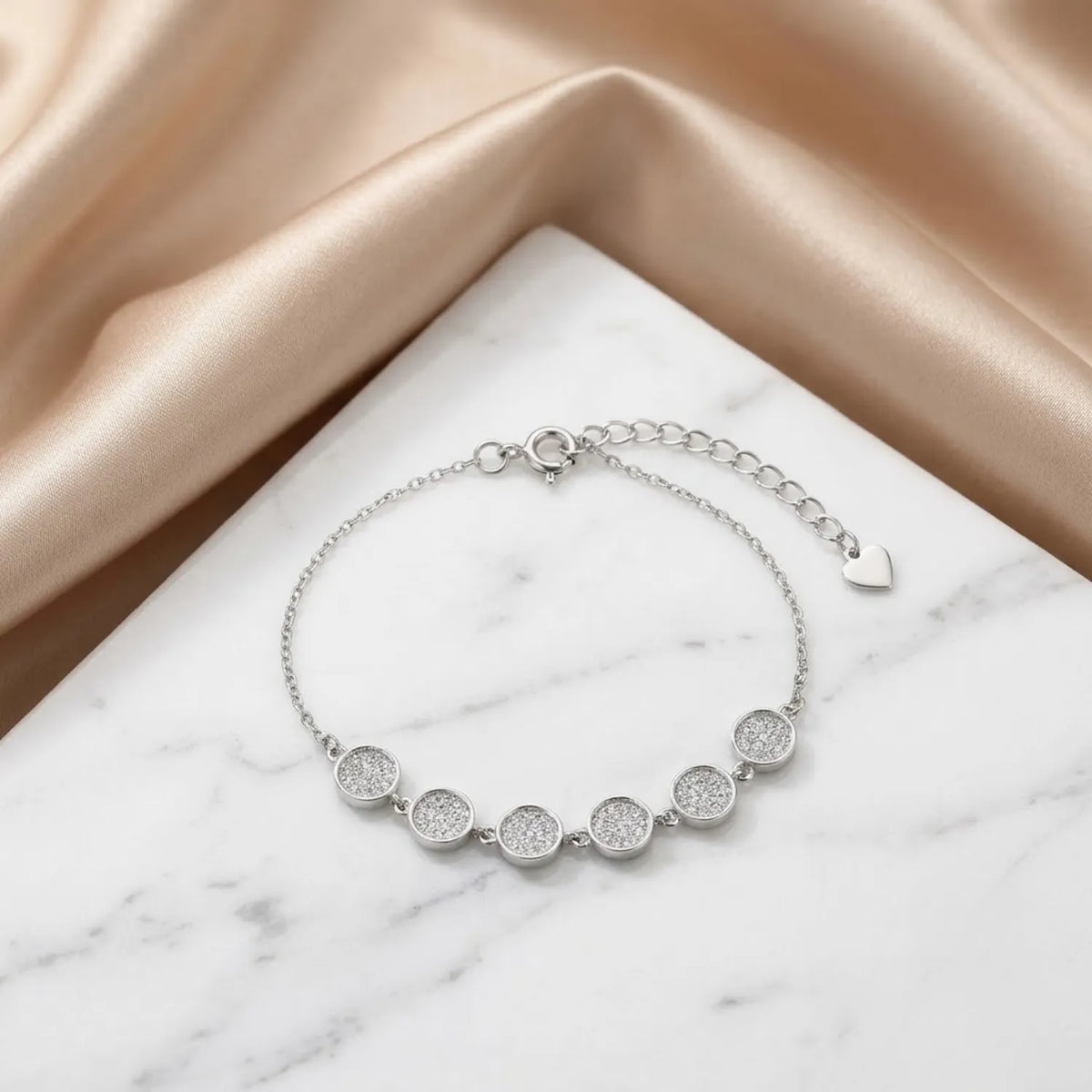 Hulasi S925 Sterling Silver Multi Circle Zircon Bracelet Elegant Adjustable 16cm + 4cm