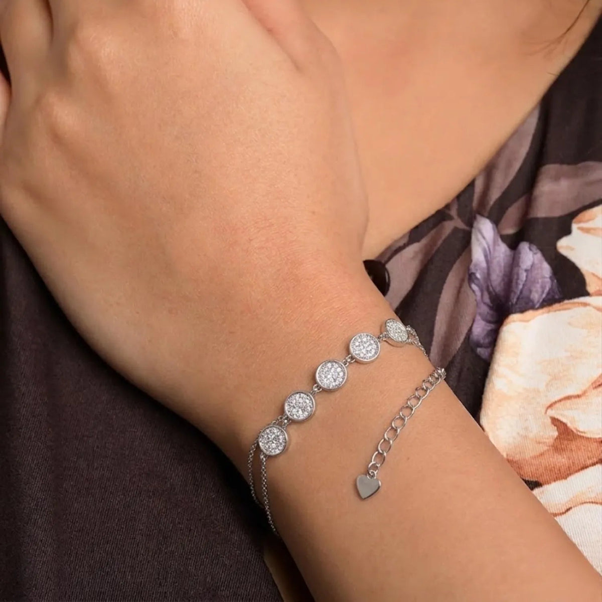 Hulasi S925 Sterling Silver Multi Circle Zircon Bracelet Elegant Adjustable 16cm + 4cm