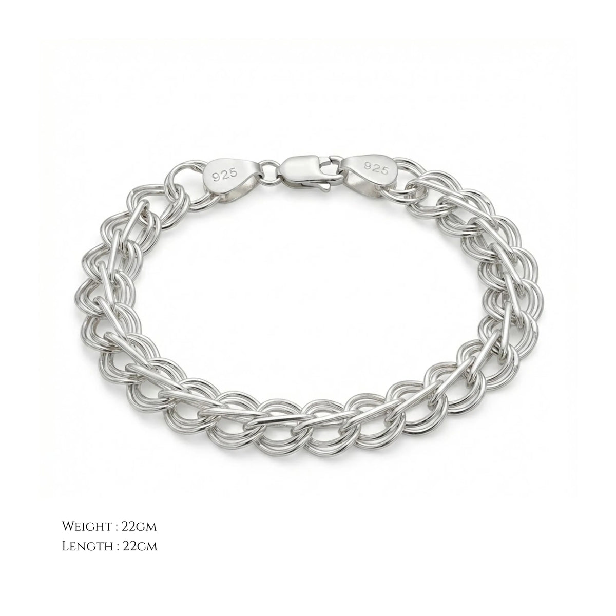Hulasi Men's Sterling Silver Double Interlocking Link Bracelet 22cm